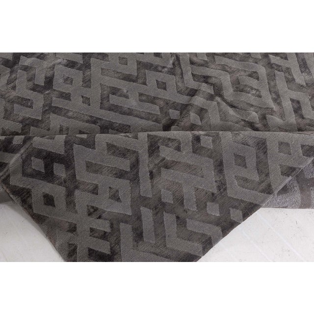 Textile Abstract Geometric Modern Silk Tibetan Rug by Doris Leslie Blau For Sale - Image 7 of 9