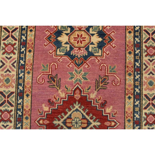 Kazak Runner 2’9” X 9’10” Pink Wool Tribal Hand-Knotted Oriental Rug For Sale - Image 9 of 13