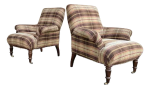 George Smith Christopher Style Plaid Chairs - Set of 2