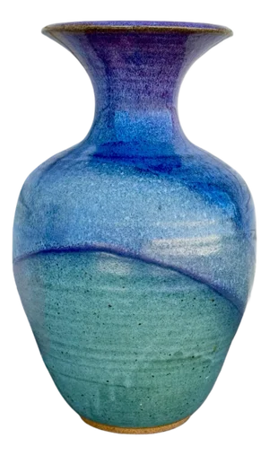 Vintage Large Signed Studio Pottery Vase, Ombre Glaze Art Ceramic W/ Artist Letter 1998