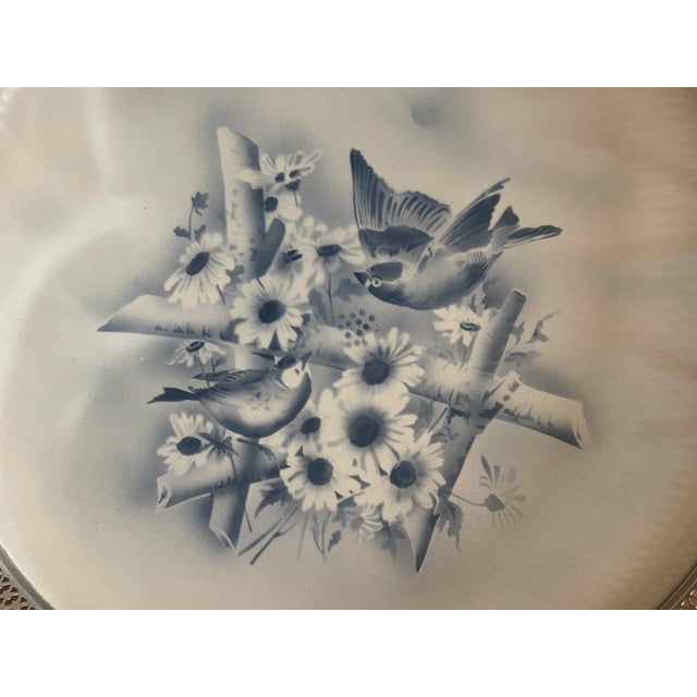 1930s Antique German Theodor Paetsch Porcelain Spritzdekorin Air Brush Lilies Birds Serve Tray For Sale - Image 5 of 9