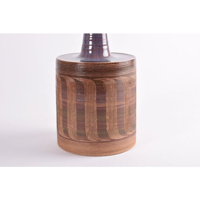 1960s Mid-Century Danish Brown and Purple Striped Ceramic Table Lamp by Jytte Trebbien, 1960s For Sale - Image 5 of 13