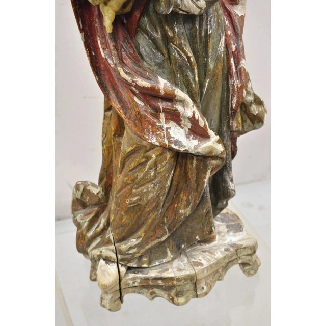 19th Century Antique Spanish Latin Polychromed Carved Wood Figure Madonna and Child Statue For Sale - Image 5 of 10