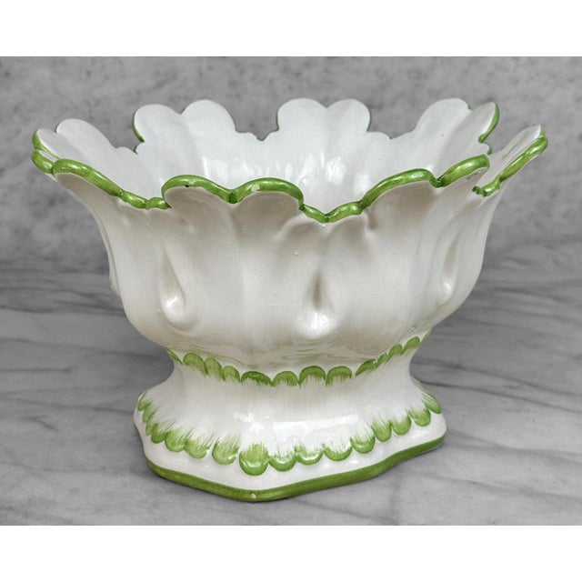 1950s Vintage Italian Porcelain Flared Lotus Centerpiece Planter Bowl For Sale - Image 5 of 8