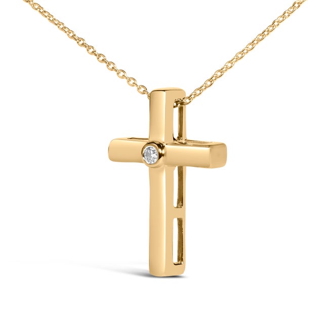 Haus of Brilliance Gold Vermeil Diamond Accent Cross Pendant Necklace For Sale - Image 4 of 4