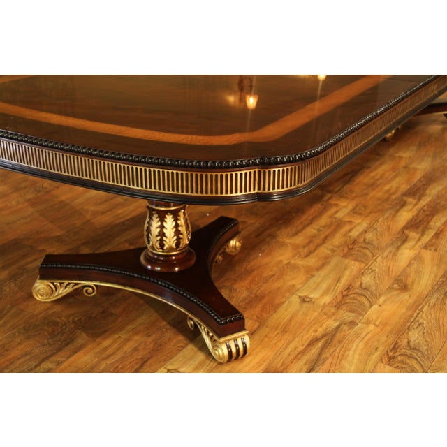 Wood Large and Robust Neoclassical Mahogany Dining Table With Gold Leaf. New American Finish, Immaculate For Sale - Image 7 of 17