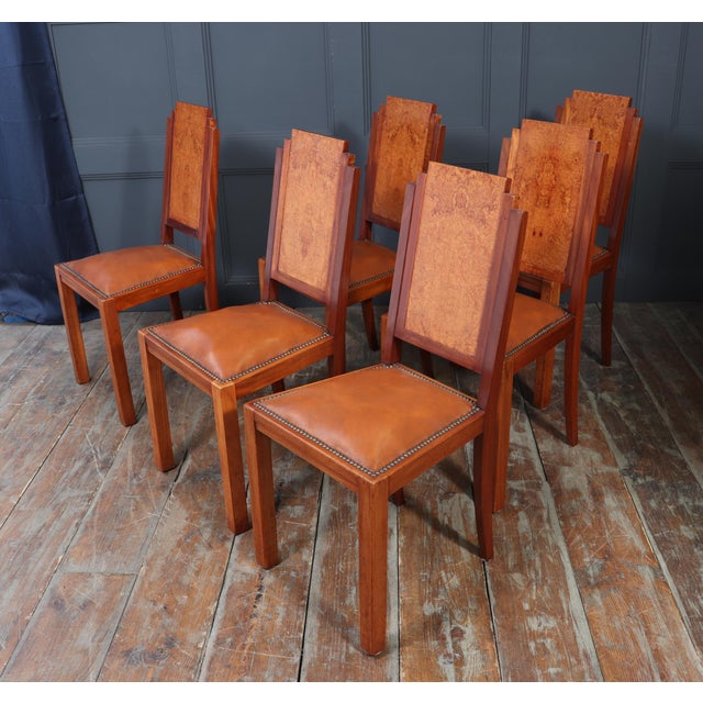 Art Deco French Dining Chairs in Amboyna, 1930, Set of 6 For Sale - Image 12 of 16
