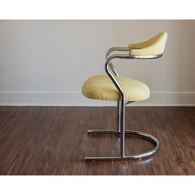 Vintage Chrome Armchair With Imperfect Yellow and White Stripes the Fabric Is by Kelly Wearstler Celled "Vertex" , and Is Suitable for Indoor/Outdoor For Sale - Image 4 of 7