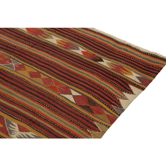 1940s 1940s Vintage Kilim in Red With Multi Hued Geometric Patterns For Sale - Image 5 of 7