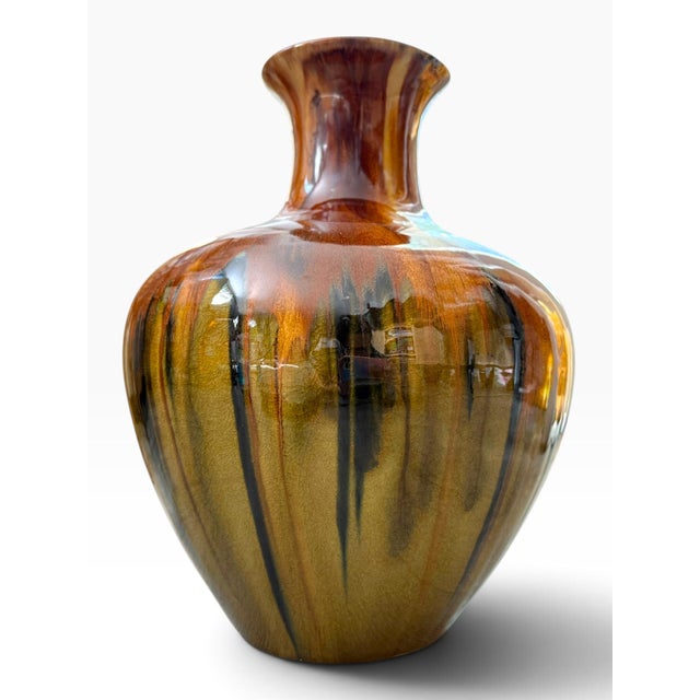 Vintage Italian Drip-Glaze Ceramic Vase | Brown, Olive & Gold For Sale - Image 4 of 8