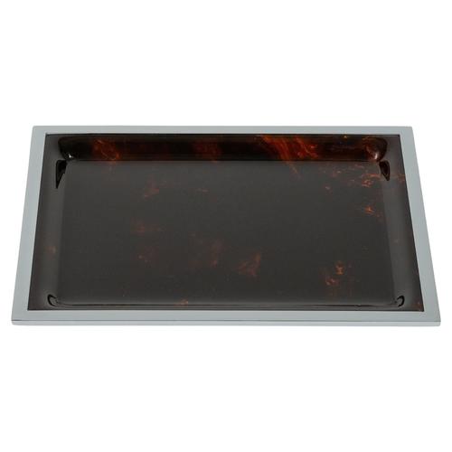 Mid-Century Serving Tray in Faux Tortoiseshell & Chrome in the style of Christian Dior, Italy, 1970s For Sale - Image 9 of 9