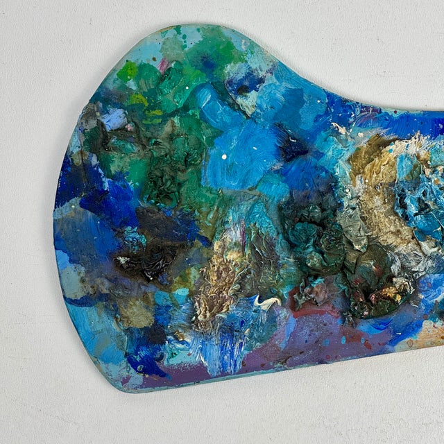 Paint Vintage Artist's Small Curved Painting Palette With Remnant Heavy on Blue Paint For Sale - Image 7 of 8