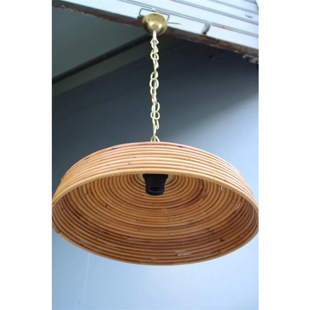 Cream Italian Round Bamboo Chandelier, 1950s For Sale - Image 8 of 10