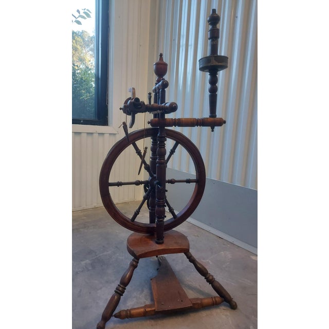 18th-Century European Antique Spinning Wheel — Complete With Distaff, Bobbins & Drive Wheel, Walnut For Sale - Image 11 of 15