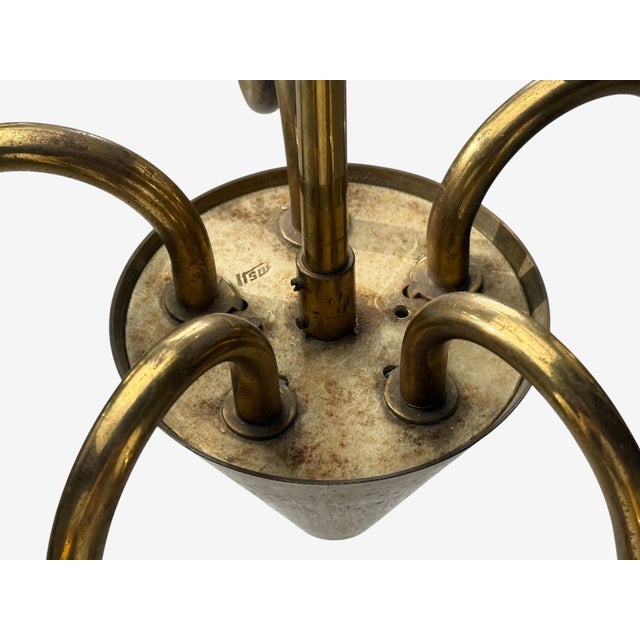 1940s Itsu, Finnish Modern, Chandelier, Brass, Glass For Sale - Image 9 of 11