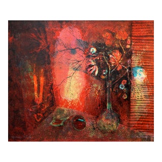 Still Life in Red, Signed Lithograph by Lebadang (Aka Hoi) For Sale