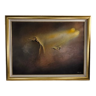 Large Scandinavian Modern Abstract Oil Painting Signed Ivar Bruun, Gilt Frame, 46" For Sale
