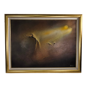 Large Scandinavian Modern Abstract Oil Painting Signed Ivar Bruun, Gilt Frame, 46"
