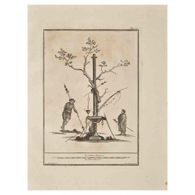 Giovanni Elia Morghen, Ancient Roman Fresco Herculaneum, Original Etching, 18th Century For Sale