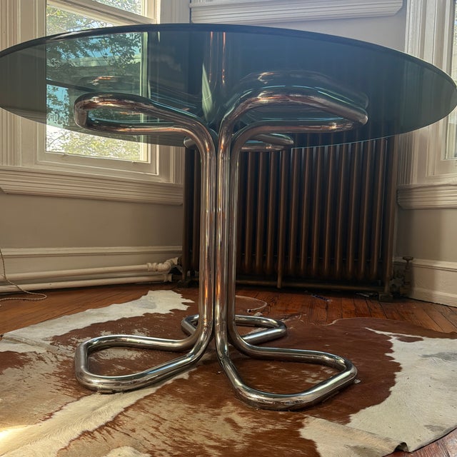 Giotto Stoppino Vintage Chrome and Glass Dining Table Attributed to Giotto Stoppino For Sale - Image 4 of 9