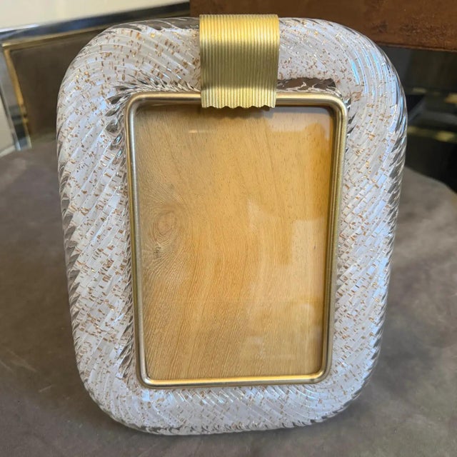 1990s Barovier Style Art Deco White and Gold Murano Glass Picture Frame For Sale - Image 10 of 12