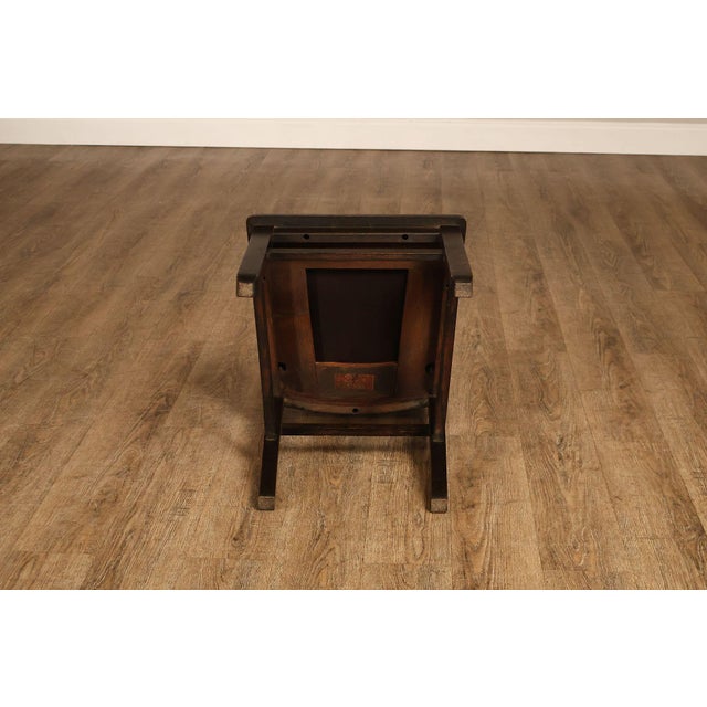 Mission Style Antique Oak Rabbit Ear Side Chair With Leather Seat For Sale - Image 16 of 18