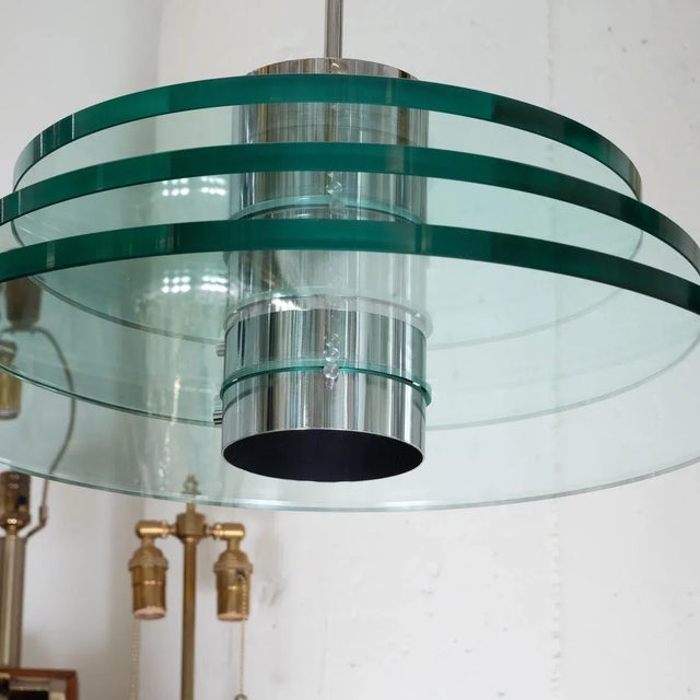 Vintage Space Age Polished Nickel and Glass Pendant For Sale In New York - Image 6 of 8