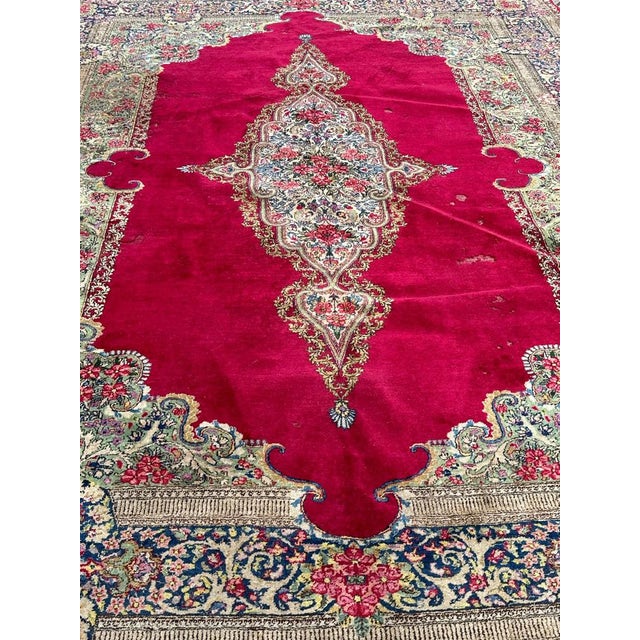 Large mid century Kirman rug with a beautiful floral design in the style of the savonnerie rugs and beautiful colours with...