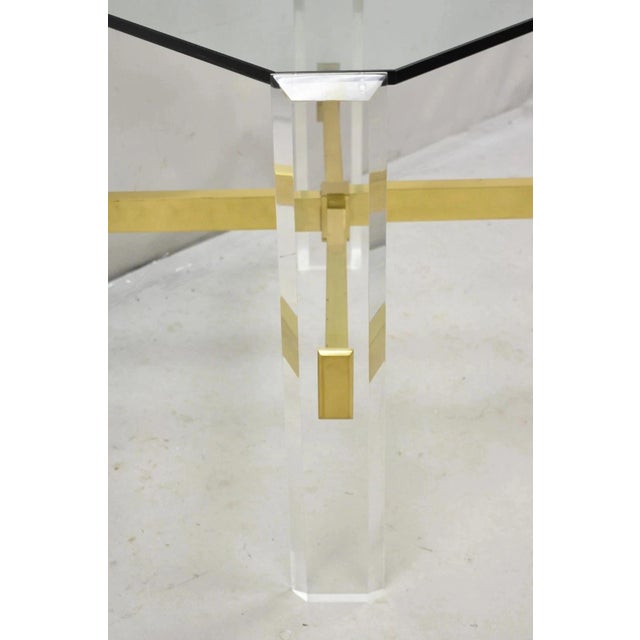 Vintage Mid Century Modern Lucite & Glass Brass Stretcher Occasional Side Table For Sale In Philadelphia - Image 6 of 12