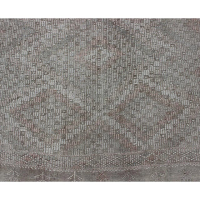 Tan Vintage Turkish Embroidered Rug With Geometric Diamond Design in Neutral Tones For Sale - Image 8 of 13