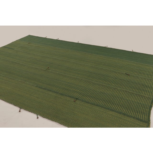 Textile Rug & Kilim's Contemporary Rez Kilim Flatweave Rug With Green Striped Design For Sale - Image 7 of 10