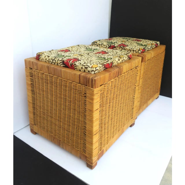 Wood Wicker Stools Benches, Pair For Sale - Image 7 of 17