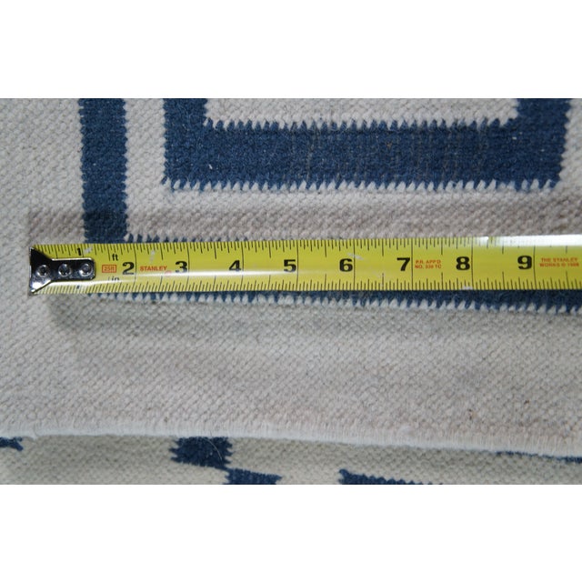 Blue VTG Blue & White Geometric Greek Key Cotton Flatweave Kilim Area Rug Carpet 6x9' For Sale - Image 8 of 8