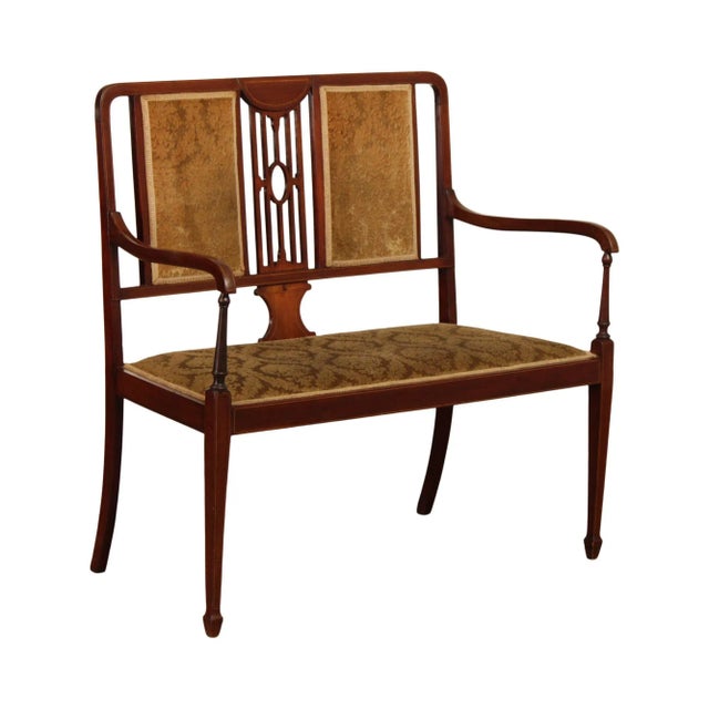 Antique Edwardian Sheraton Revival Inlaid Settee For Sale - Image 13 of 13