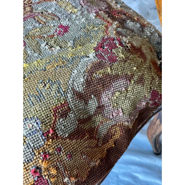 19th C French Needlepoint Carved Diminutive Fauteuil For Sale - Image 4 of 12