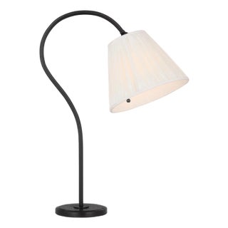 Amber Lewis by Visual Comfort Signature Dume 24" Arched Table Lamp in Aged Iron with Silk Pleated Shade For Sale