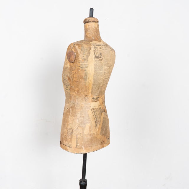 20th Century Vintage Dressmaker's Mannequin Covered in Old Newsprint For Sale - Image 10 of 11
