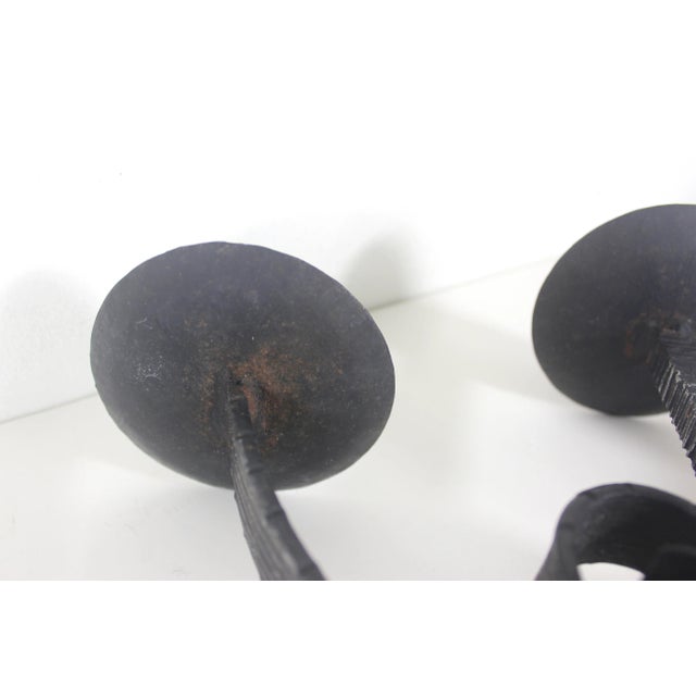1960s Brutalist Mid Century Modern Wrought Iron Black Pillar Candleholder For Sale - Image 9 of 9