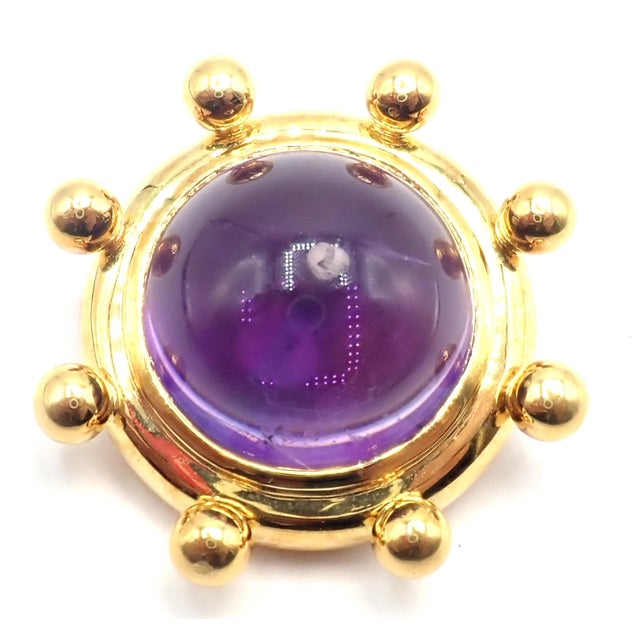 Tiffany & Co. Paloma Picasso 18k Yellow Gold Large Amethyst Pin Brooch. Details: Metal: 18k yellow gold Brooch Sizes: 37mm...