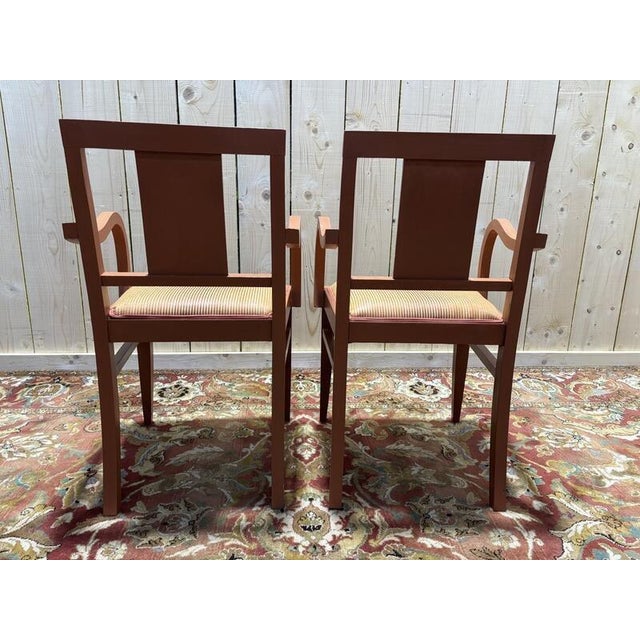 Bridge Armchaits in Striped Terracotta Fabric, Set of 2 For Sale - Image 6 of 8