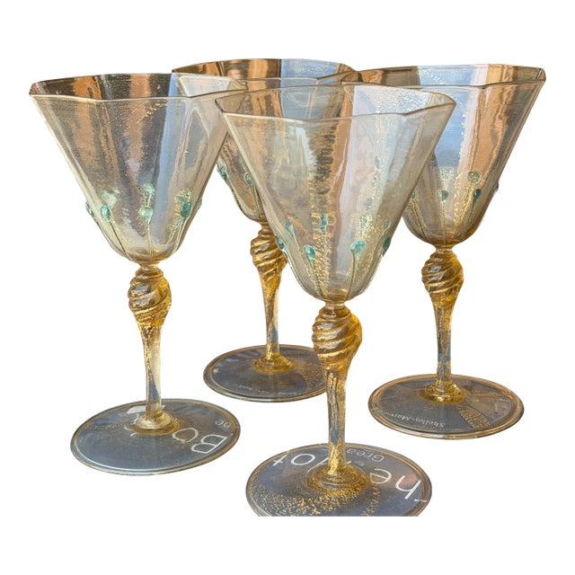 Set of 4 Antique Venetian Italian Art Glass Galliano Ferro Wine Stems For Sale