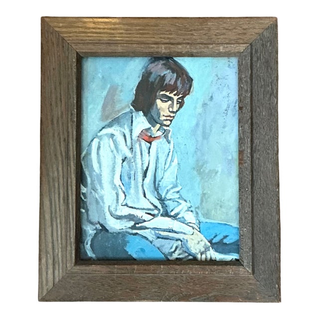 Vintage 1970s Oil Painting of Seated Man For Sale