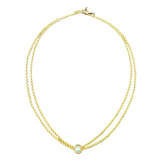 14k Yellow Gold Vintage Rope Watch Chain With Turquoise & Seed Pearls For Sale