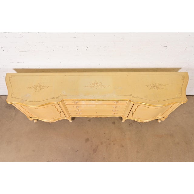Antique Italian Louis XV Cream Lacquered and Gold Gilt Monumental Sideboard Credenza, Circa 1940s For Sale - Image 12 of 15