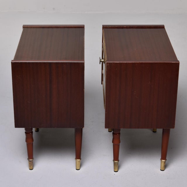 1950s Mid-Century Walnut Nightstands With Brass Inlay -Pair For Sale - Image 5 of 11