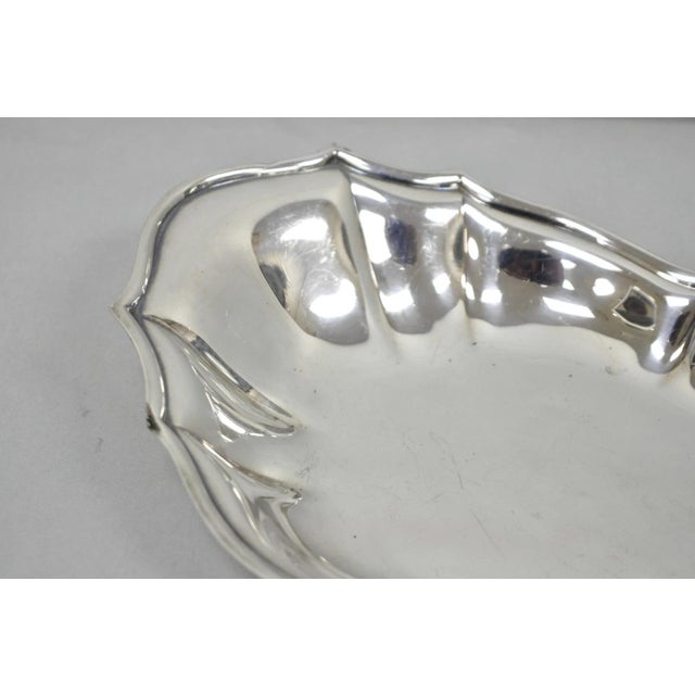 Vintage English Victorian Style Scalloped Oval Narrow Silver Plated Trinket Dish For Sale - Image 4 of 10