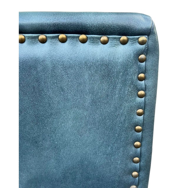 Blue Leather Rivet Club Chair For Sale In Los Angeles - Image 6 of 6