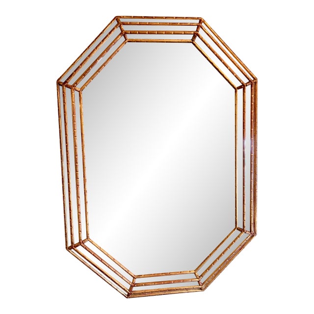 Vintage Hollywood Regency Octagonal Giltwood & Mirrored Wall Mirror, in the Manner of LaBarge For Sale