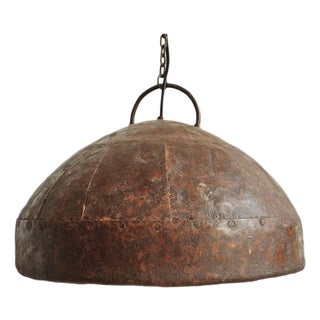 Vintage Industrial Farmhouse Rust Iron Rivet Pendant Light For Sale