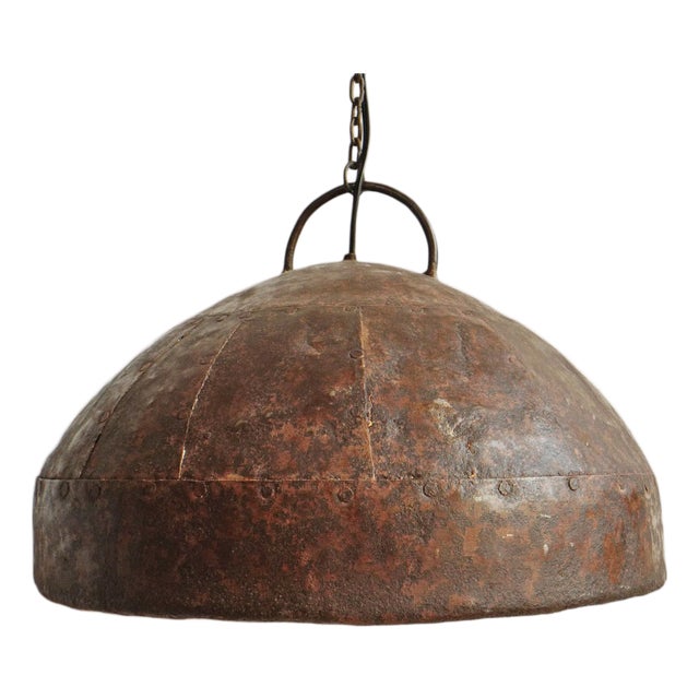 Vintage Industrial Farmhouse Rust Iron Rivet Pendant Light For Sale